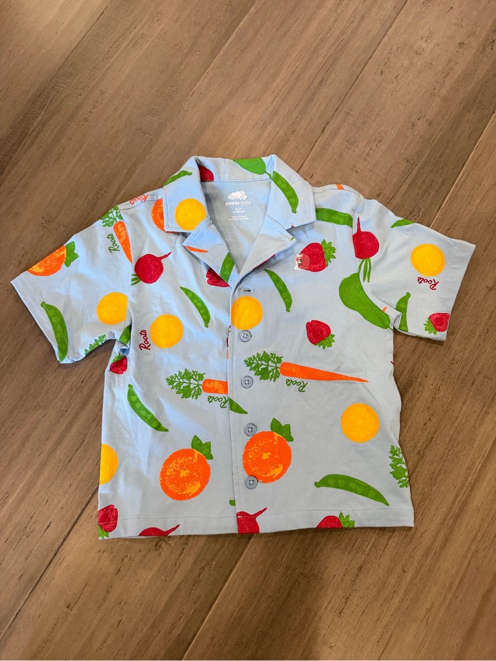 New Roots Canada Light Blue Kids Button-Down Summer Hawaiian Shirt Small 5-6Y